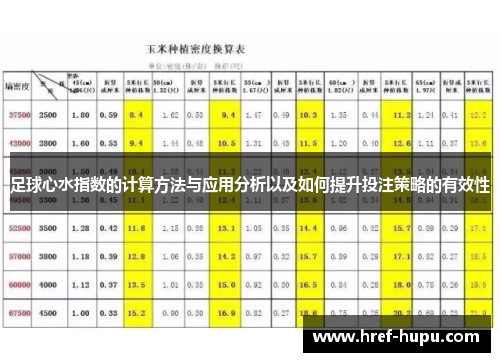 足球心水指数的计算方法与应用分析以及如何提升投注策略的有效性
